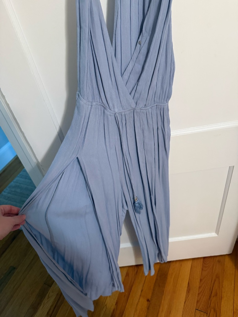 Light Blue Wide Leg Jumpsuit - Sleeveless V-Neck